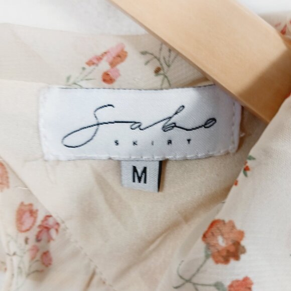 Sabo Skirt, Mini Dress, Ruffled, Open Back, Cream/Orange Floral, Size Medium - Picture 2 of 16